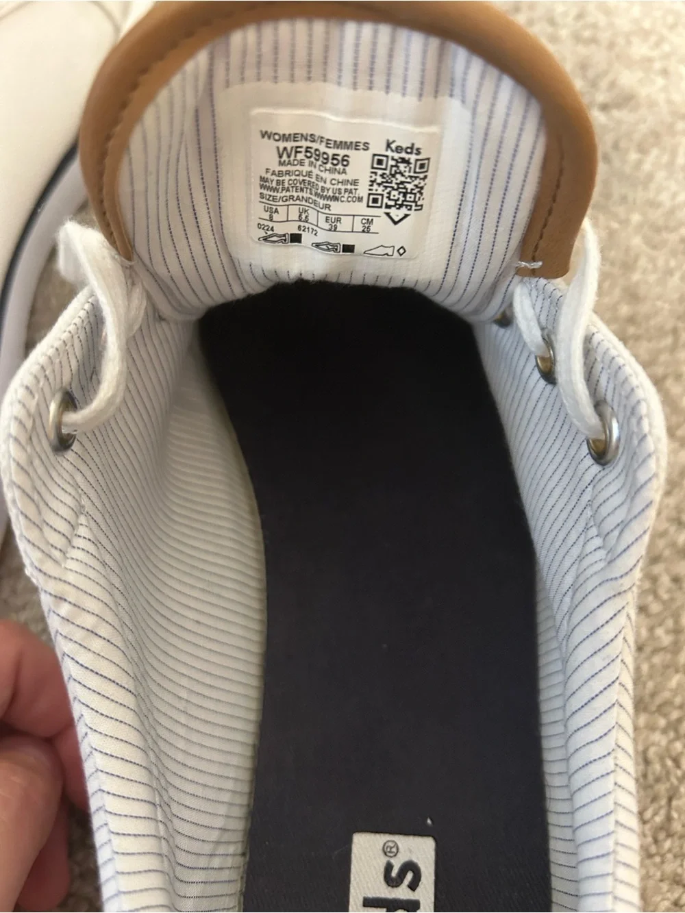 Keds White Canvas Center III Sneakers with Navy Trim and Tan Logo